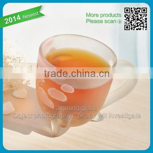 Cat Shape Cartoon Glass Mug Children Favor Milk Glass Cup Safety Handle Cat Cartoon Mug