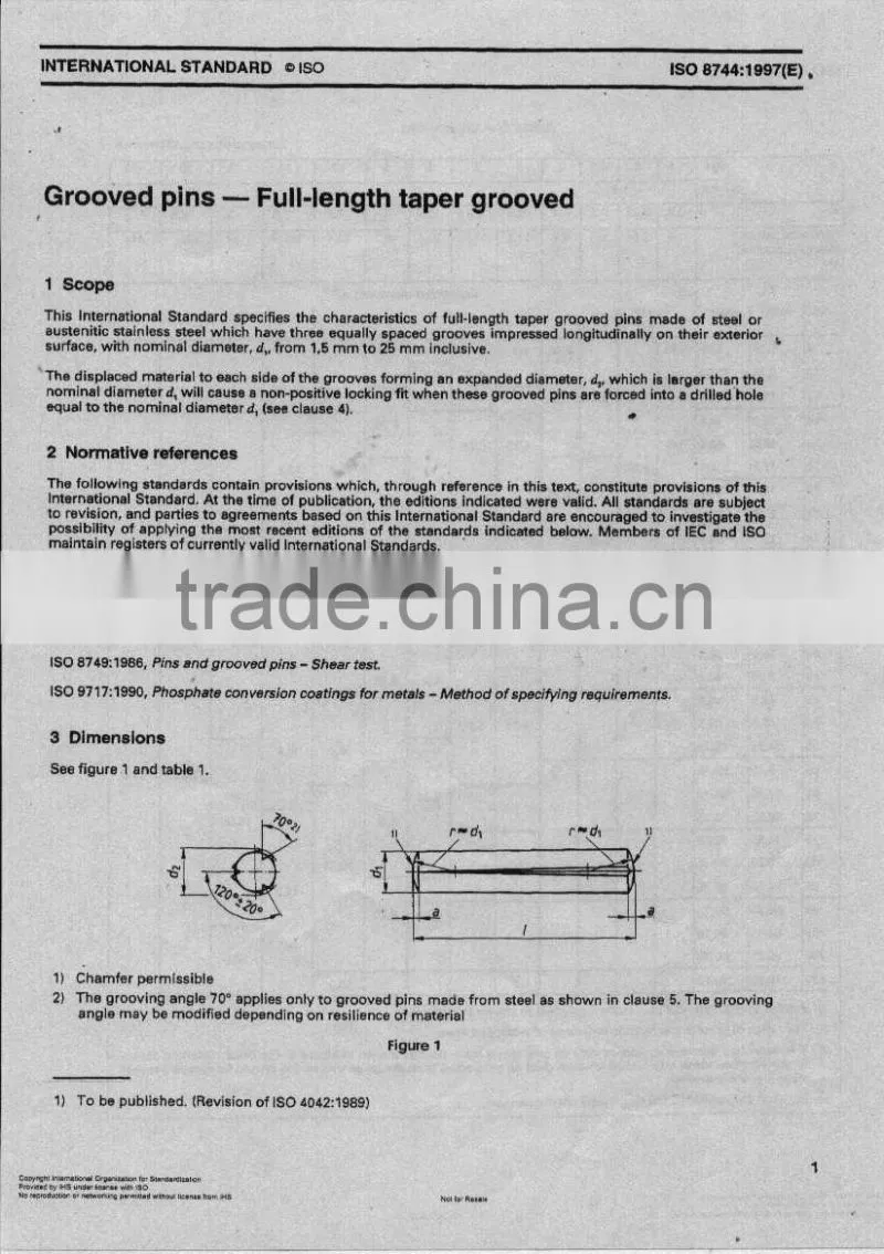 Grooved pins,full length taper grooved ISO8744
