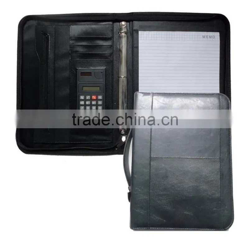 A4 Zip PU Leather Portfolio Folder With Handle