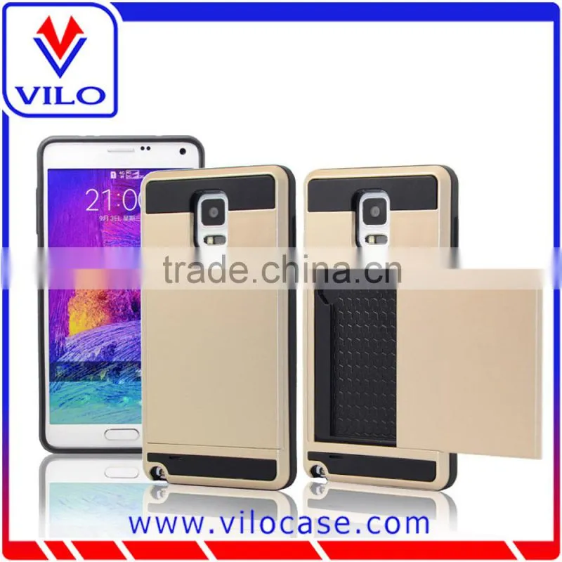 2 in 1 card holder tpu+pc hard back case for samsung Note 4