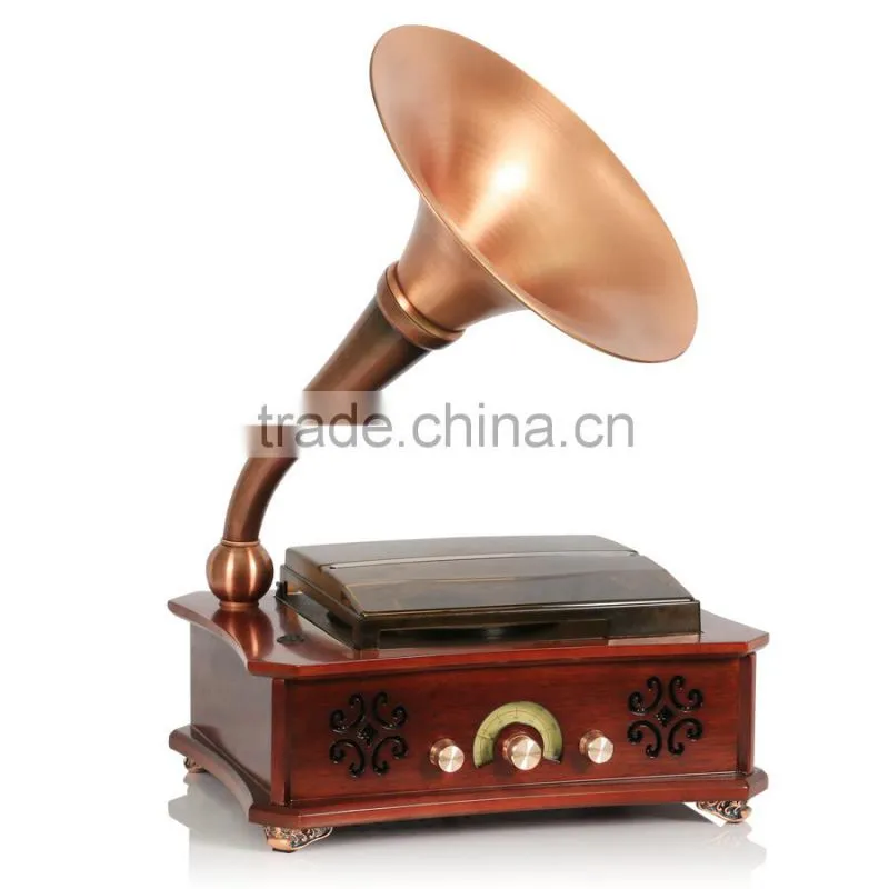 Antique retro wooden gramophone with USB MP3 player 2015