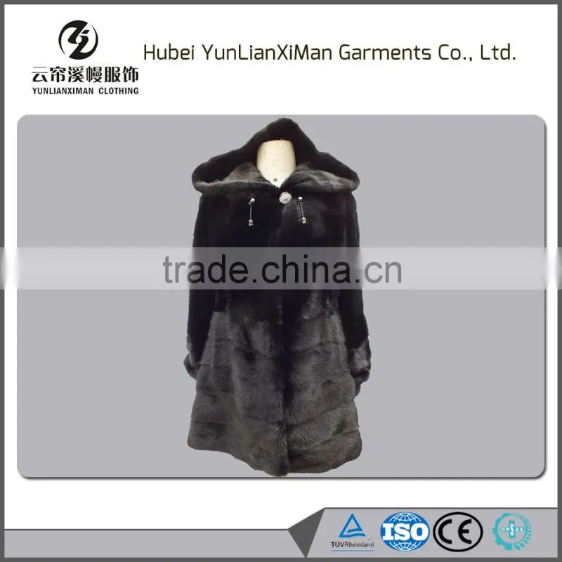 Woman Winter mink Fur Collar long style mink fur coat