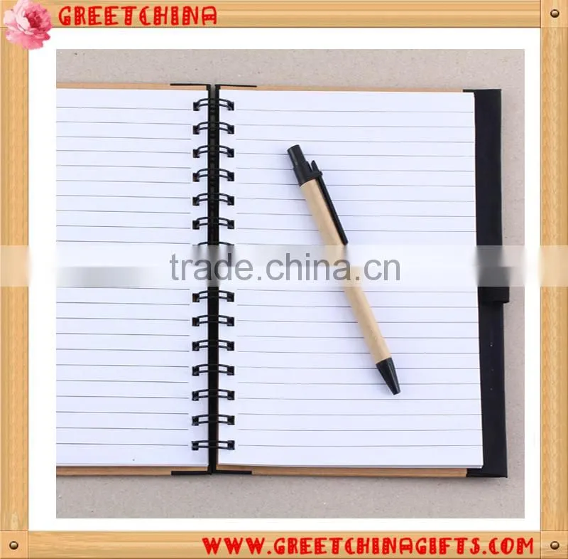 Cheap spiral kraft paper notebook with pen