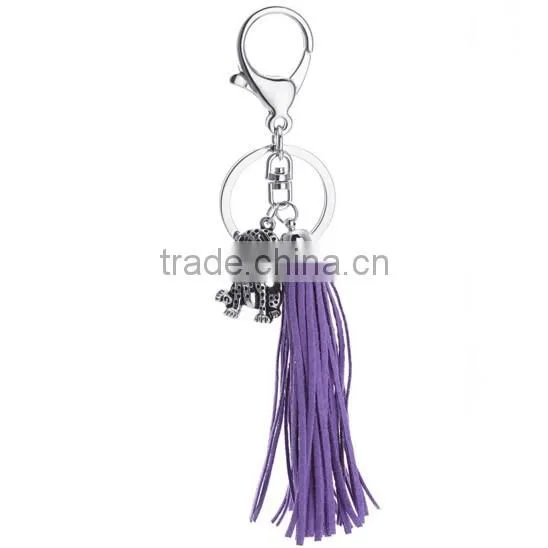 Korea velvet leather tassels keychain with pendant logo