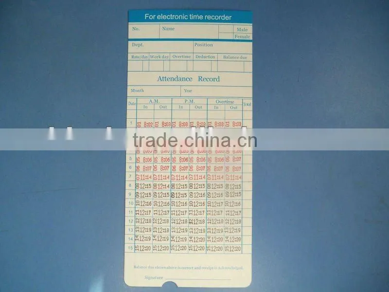 time cards 50pcs or 100pcs/ bag, for relogios de ponto/ time recorder