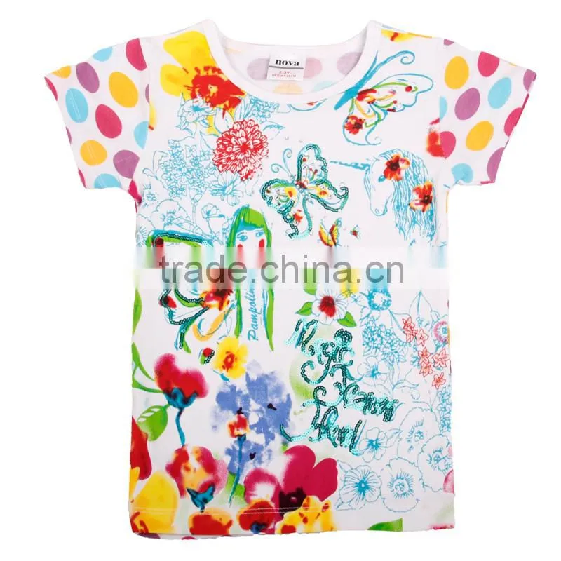 (K3750) 2 colors girls t shirts Nova kids wear stock available children clothes on promotion kids tshirts