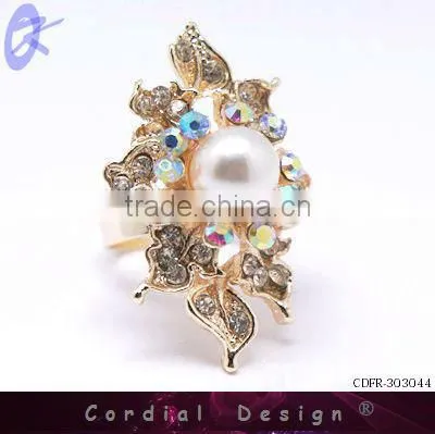 new wholesale fashion colour rhinestone pearl cheap ring