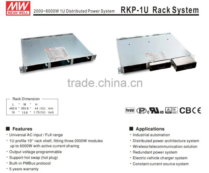 CE MEC approved meanwell rkp-1u rack system power supply 6kw 24v 240a
