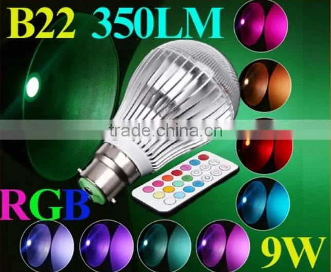 350LM RGB led lighting Colorful 9W B22 /E27/GU10 LED Bulb Lamp with Remote Control