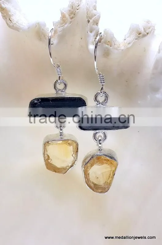 Green Kyanite Multi Stone Rough Gemstone Earrings, 925 Solid Sterling Silver Earrings, Dangle Designer Raw Earrings