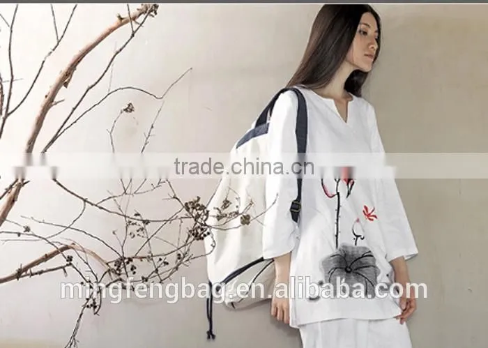 Wholesale Custom High Quality White Large Capacity Sling and Double Shoulders Cotton Canvas Yoga Bag Backpack