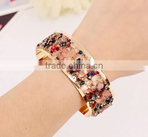 Brand New Vintage Gold Bracelets Bangles Crystals Flower Open Cuff Bangle