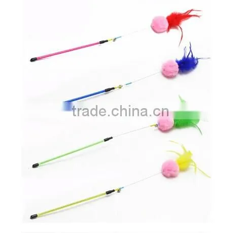 Funny Kitten Cat Toy Mouse On A Rod Teaser Belling Feather Play Pet Dangler Wand