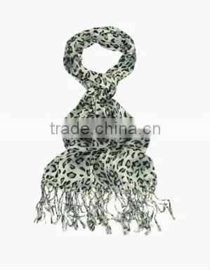Elegant Leopard Animal Print Scarf with Fringe - Diff. Colors Avail