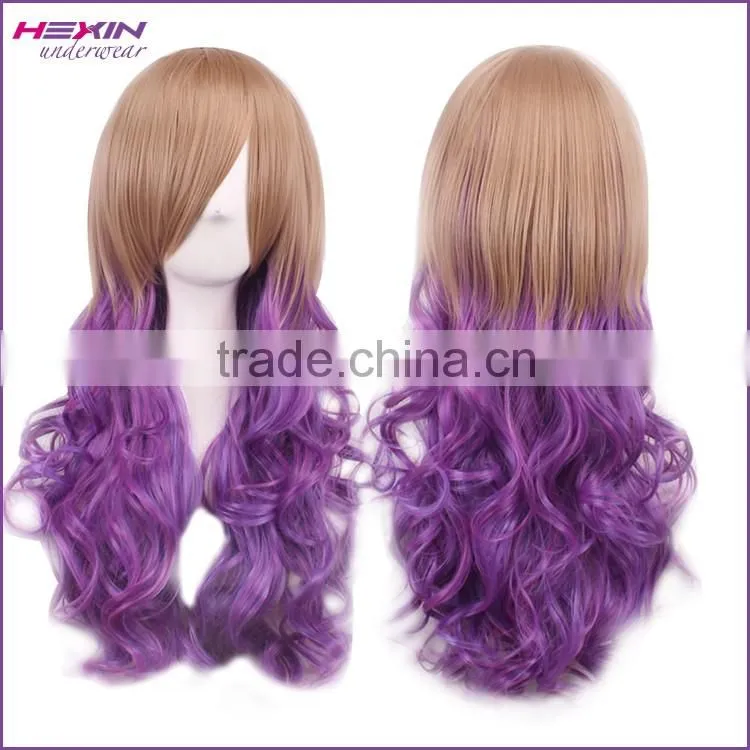 Cheap Hot Selling Brown with Pink Long Kinky Curly Wig