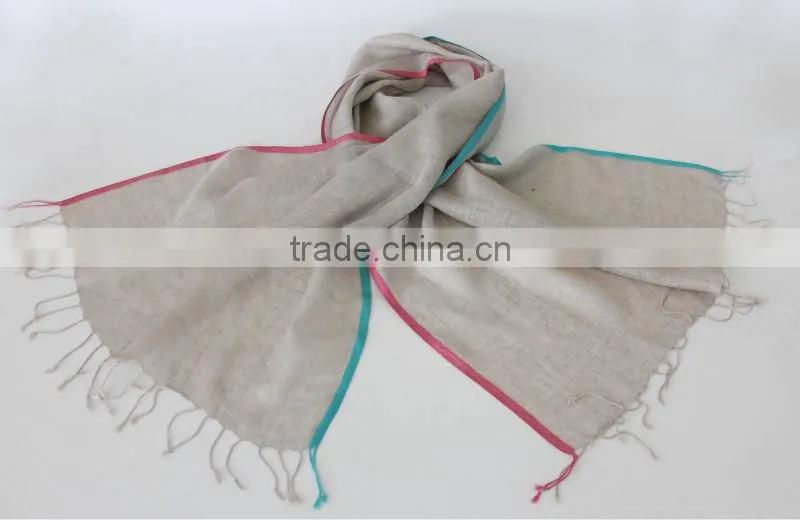 india Linen scarves shawls scarf with Neon border