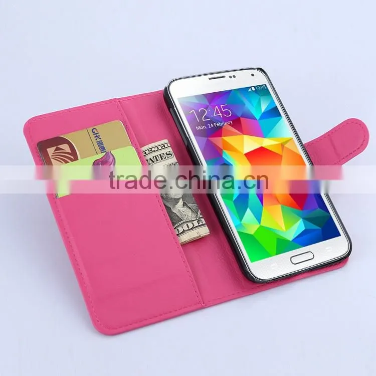 Factory Outlet Luxury Lichee Leather Flip Cover case with Wallet and Card Slot for Samsung GALAXY S6