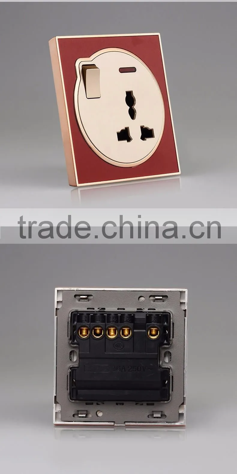2016 new design wall mounted luxury Light 13a single one gang 3 pin universal switch socket for home hotel