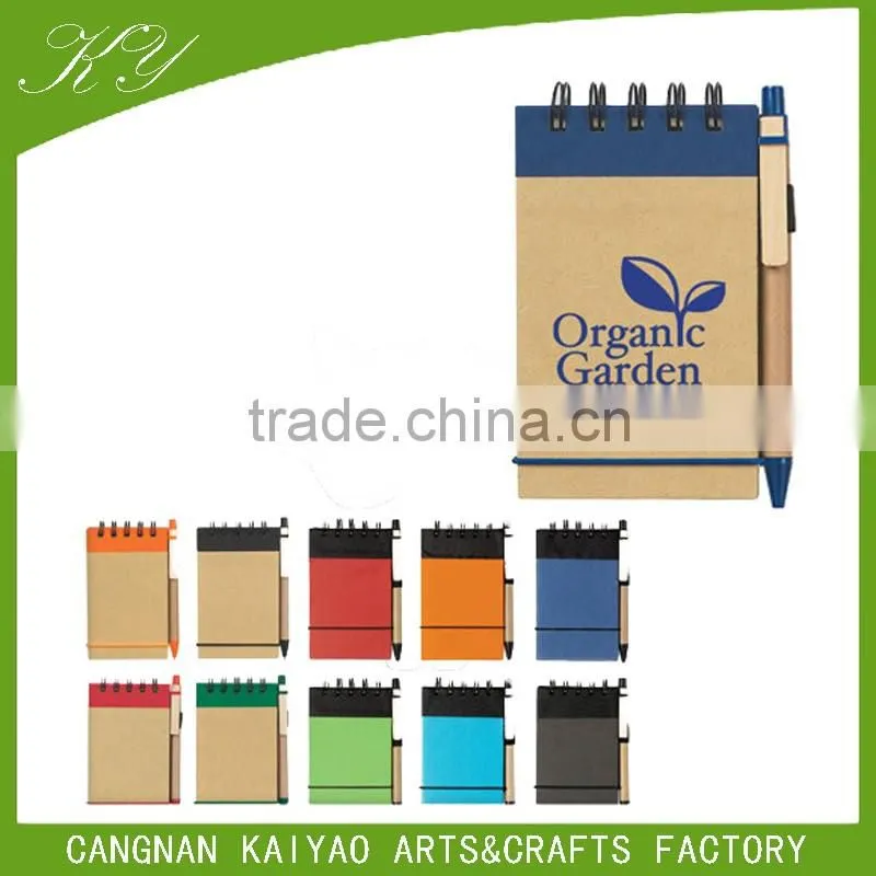 promotional eco-friendly cardboard cover thick spiral notebook with pen