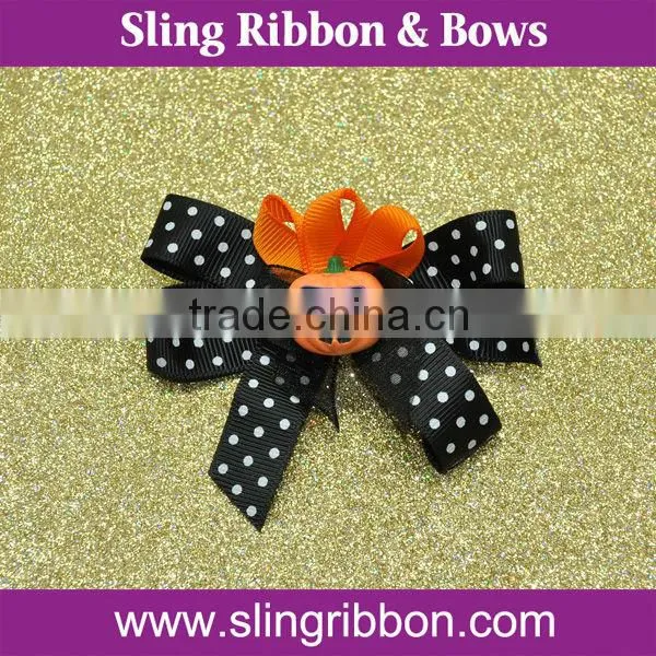 Ribbon Hair Bow With Pumpkin For Halloween