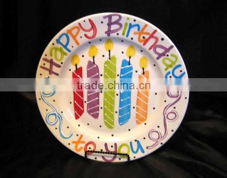 Wholesale 8.5" 10.5" colorful custom printed ceramic birthday plates for special days