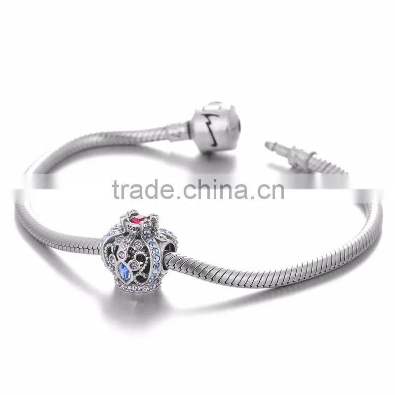 X266 Fashion Italian Multicolor Crystal Charms,925 Sterling Silver Crown Charms