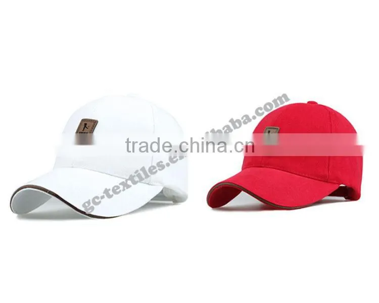 sandwich cotton twill fabric with embossed brown rubber badge logo on front and velcro back sports baseball caps
