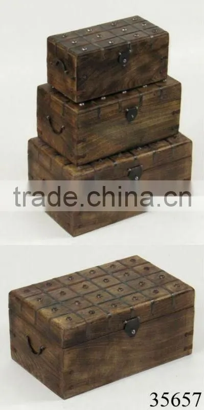 Antique Wooden Pirate Chest Box Iron Strip