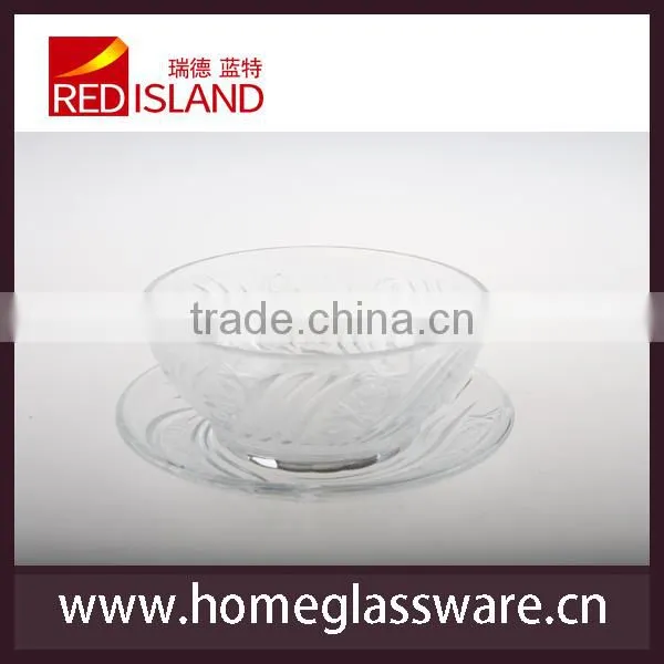 glass dish/plate and bowl set serving fruit & porridge