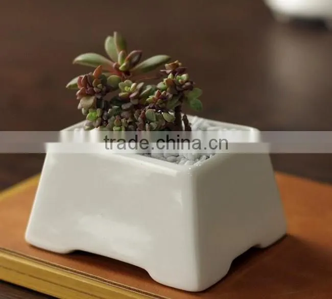 Desktop decor small white glazed ceamic bonsai pot with foot