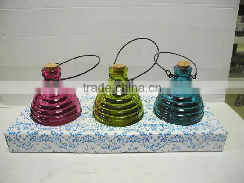 yellow glass bees catcher with cork stopper and hanging handle