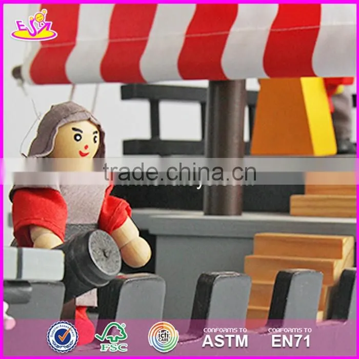 2017 Most popular boys diy wooden toy pirate ships for sale top sale kids wooden toy pirate ships for sale W03B062
