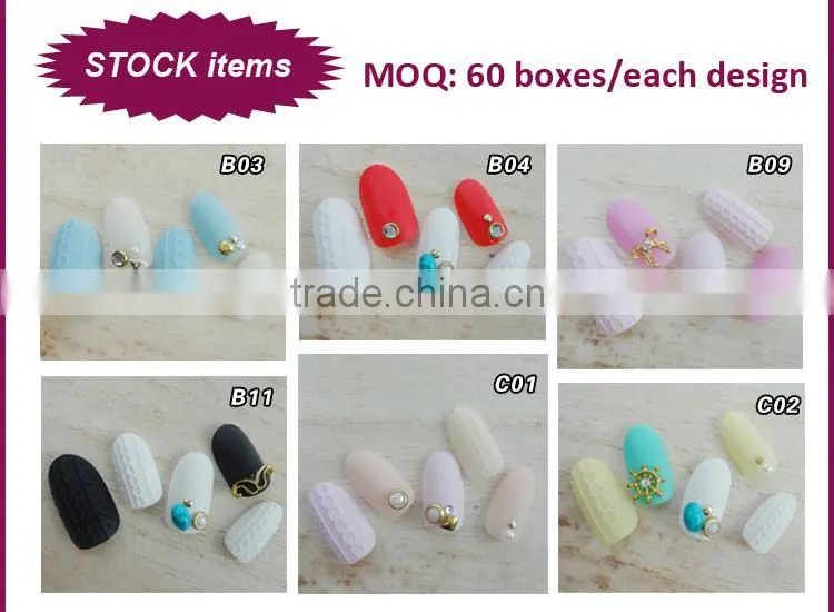 New product wholesale 24pcs easy nails decorated with metal designer press on nails