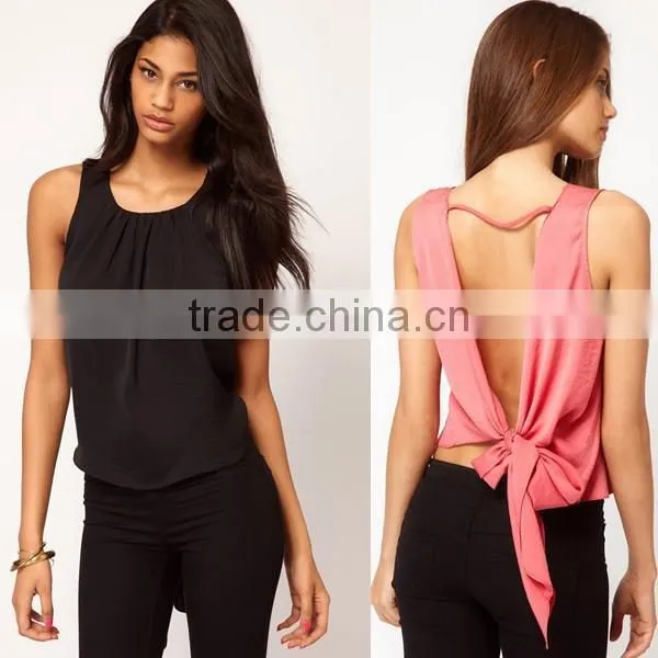 Stylish Womens Sleeveless Chiffon Tops Tank Backless Blouse Shirt Vest Casual Pleated