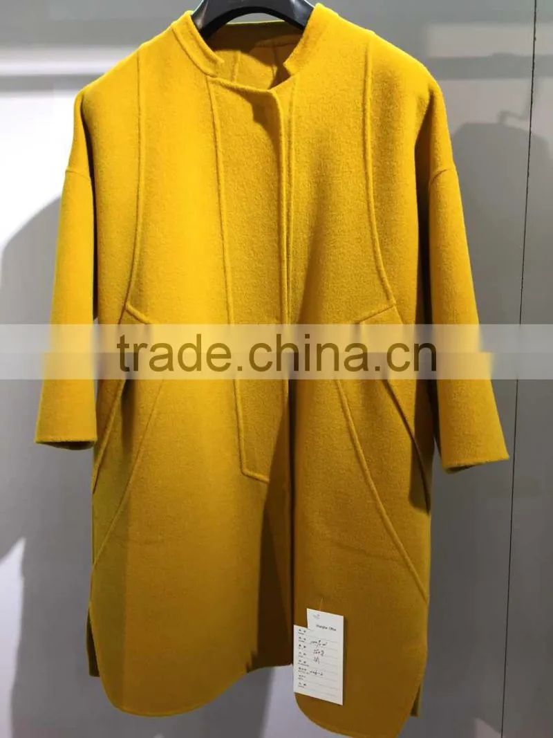Ladies handle yellow 100% Wool coat for Sring and Fall