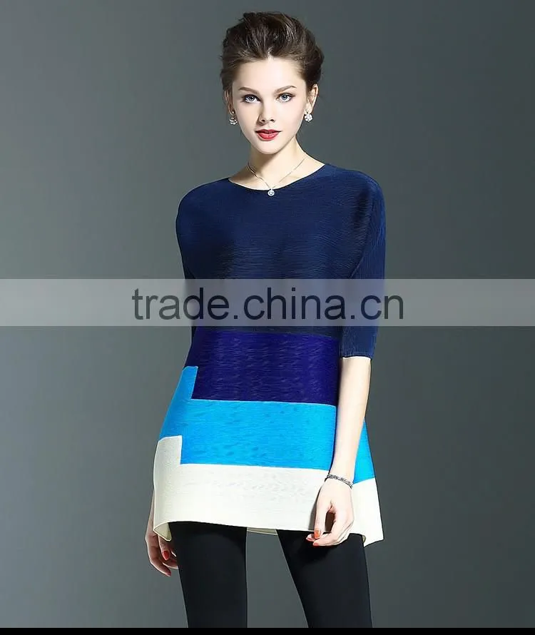 Custom fashion lady three colors matching loose pleated dress