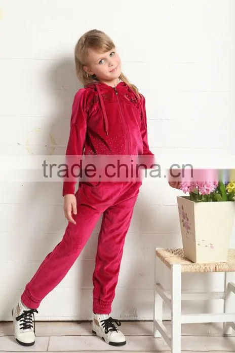 Customized velour winter girl's set cheap china wholesale kids clothing