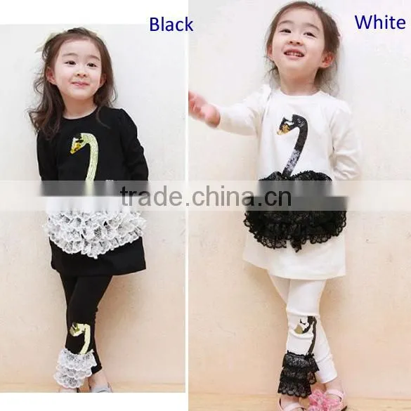 Black and white baby girl Swan cotton suit autumn children suit for girls fall paragraph T-shirt +Pants 20019