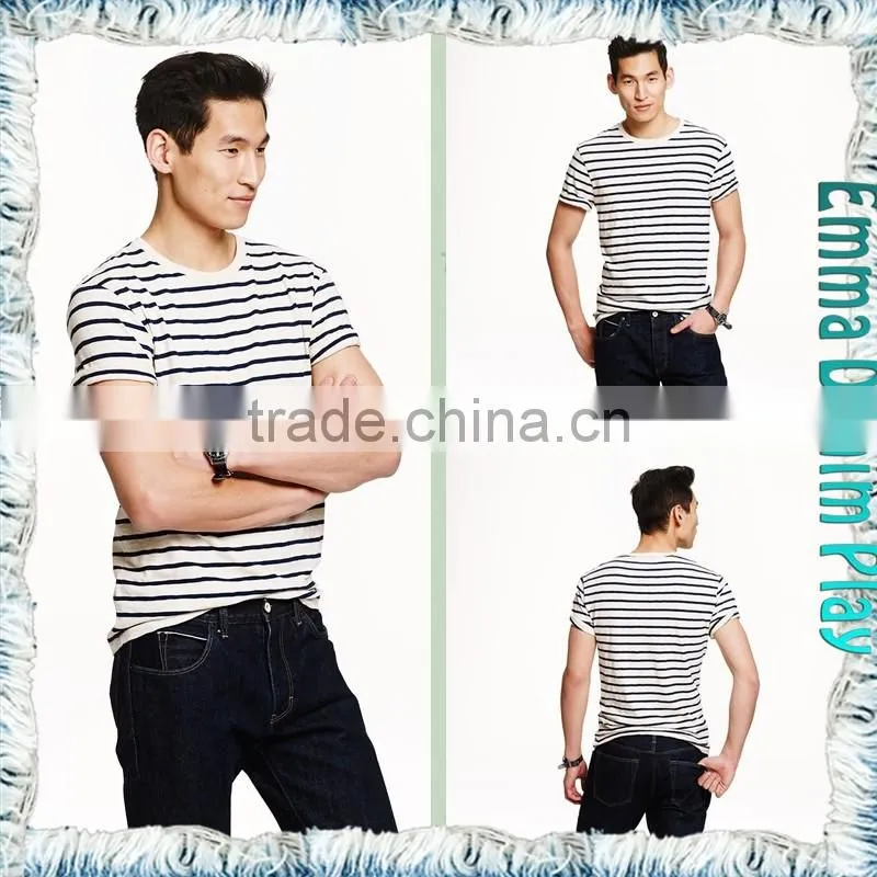 2017 Mens New Pattern Stylish White Black Striped Combed Cotton O Neck T-Shirts Wholesale