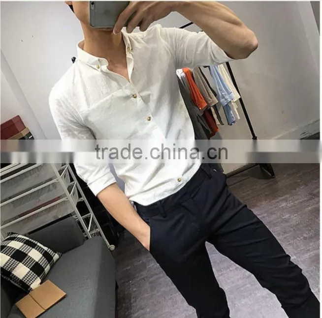 Cultivate one's morality sleeve shirt in cotton and linen washing male in summer