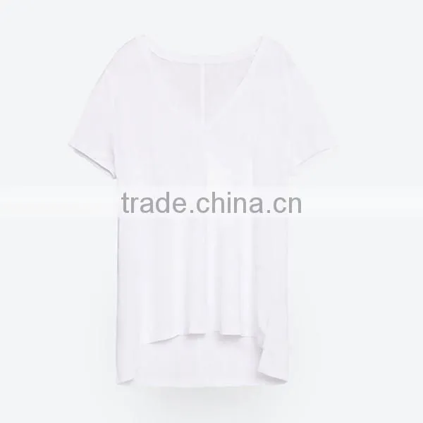 100% cotton V neck t shirt for women wholesale in china
