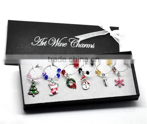 Cheap Wholesale Bar Accessories Table Decorations Christmas Wine Glass Charms Rings With Box