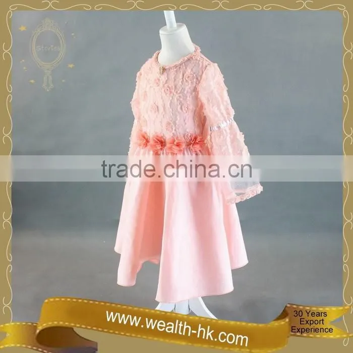Rosebud Flower Long Sleeves Girls Princess Dress