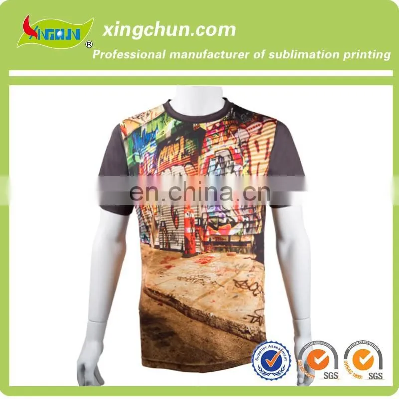 Round neck 100% Polyester wholesale customize scrawl dye sublimation printing Tee shirts