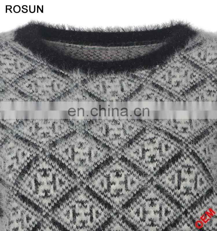 Women Winter Classic Mohair Jacquard Partten Mini Knitted Dress Suits