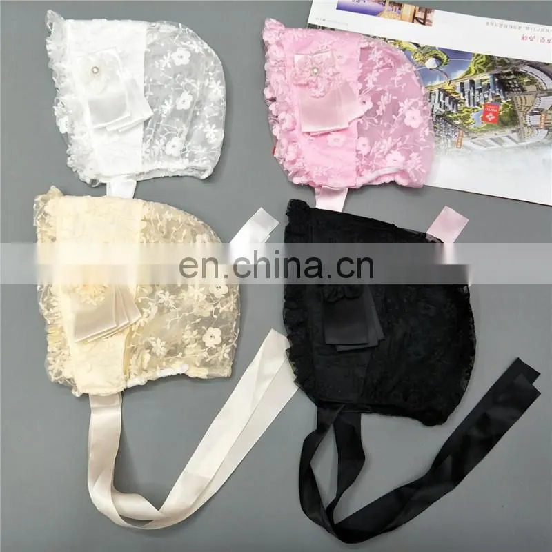 Little princess lace cap lace silk ribbon adjustable cap hat embroidery flower
