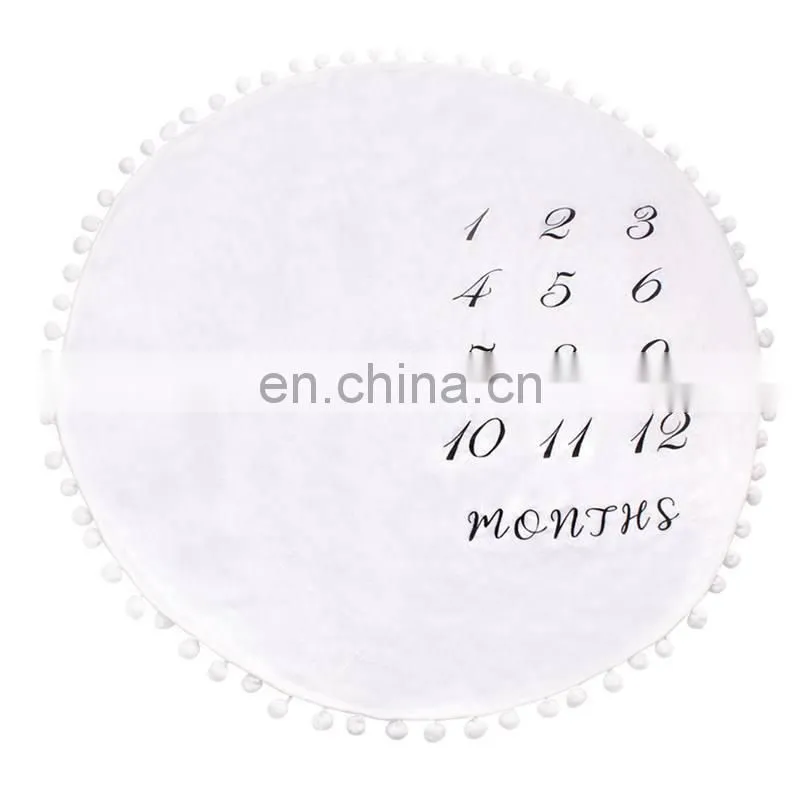 Brand New Baby Monthly Milestone Blanket with felt headband wreath Pom Pom Ball Thick Flannel fleece Round Rug balnket