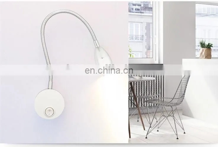 Colourful light head 1w 110v 220v swing arm desk lamp hot sell flexible hose bed lamp decorative led reading lamp