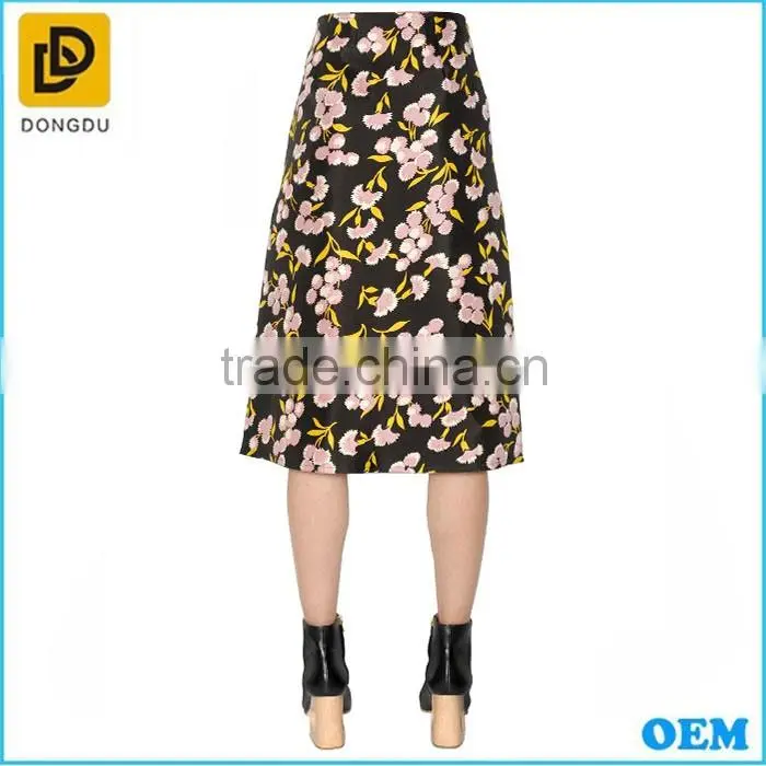 Alibaba dress factory flower printing silk long skirt for young ladies