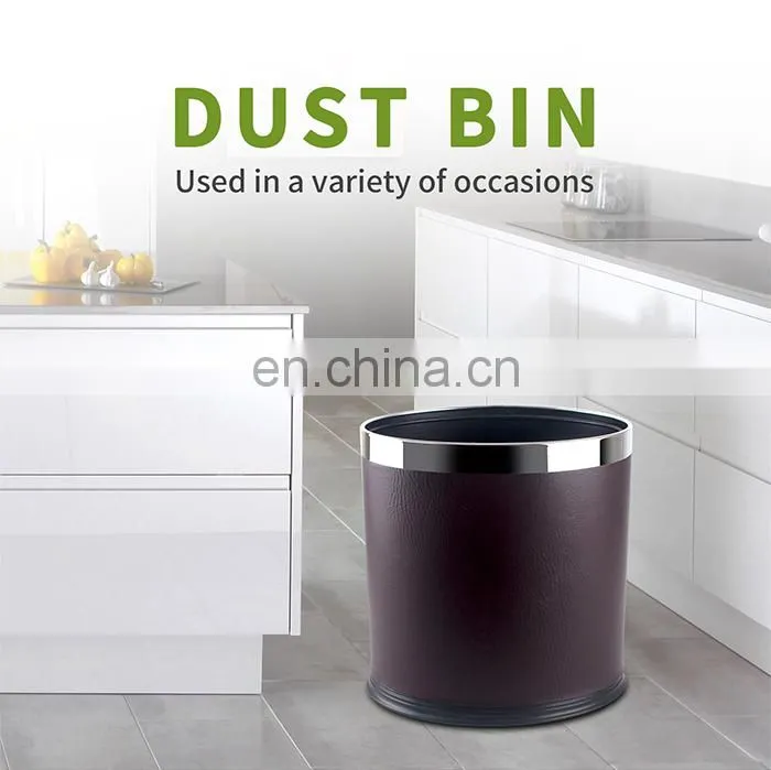 Honeyson hot 10L double layer leather waste bin for hotel room